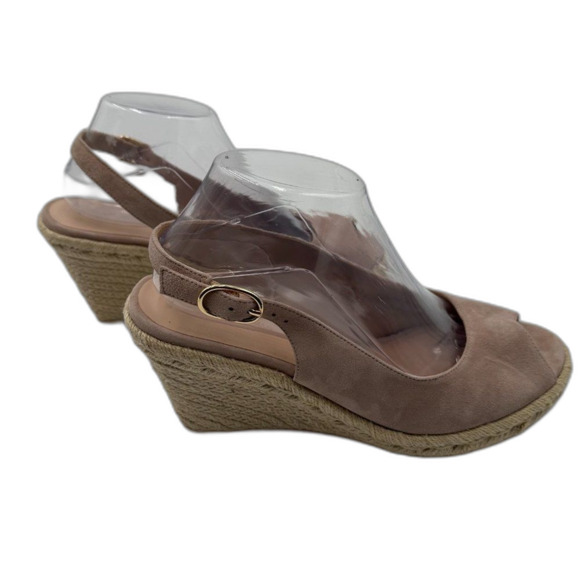 Stuart Weitzman Grey Suede Peep Open Toe Slingback Espadrille Wedges Size 8.5 - Picture 3 of 7